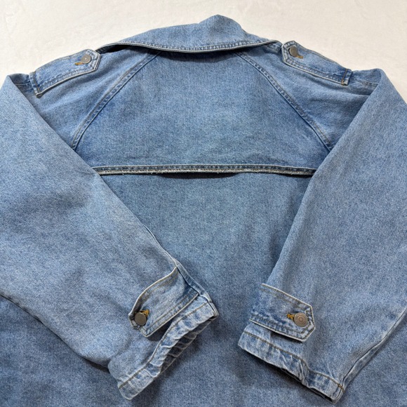 Forever 21 Premium Denim Jacket Women XL Blue Good Asymmetrical Utility Boxy - Picture 4 of 12
